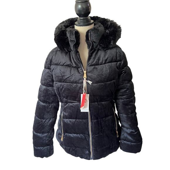 Red Marine Amsterdams Blauw faux fur lined Hooded puffer Jacket Black sz Large - Picture 2 of 10